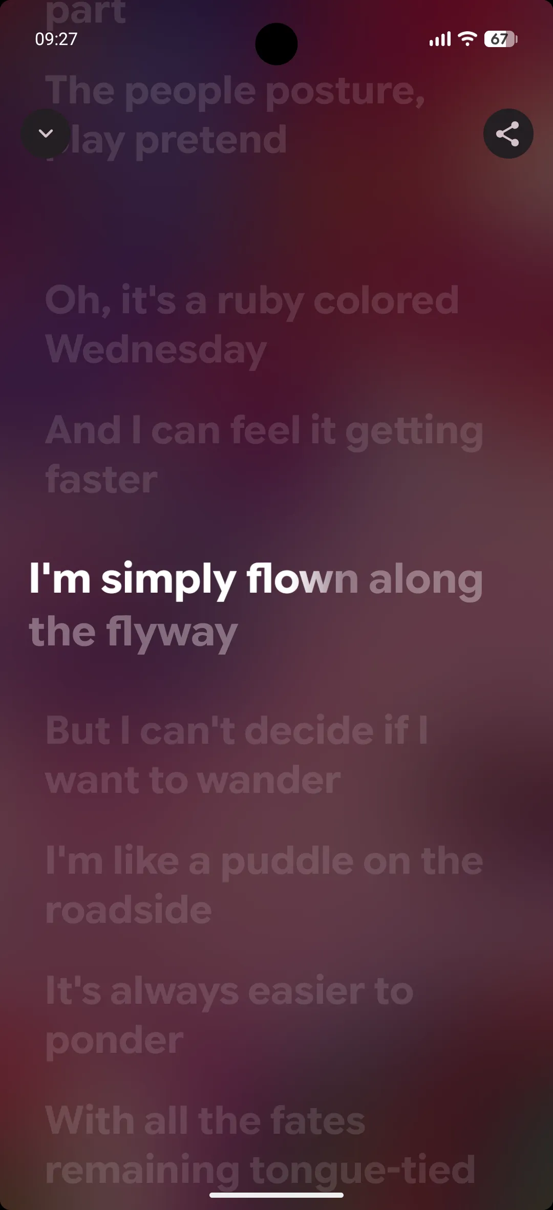 A screenshot of Navic's lyrics screen