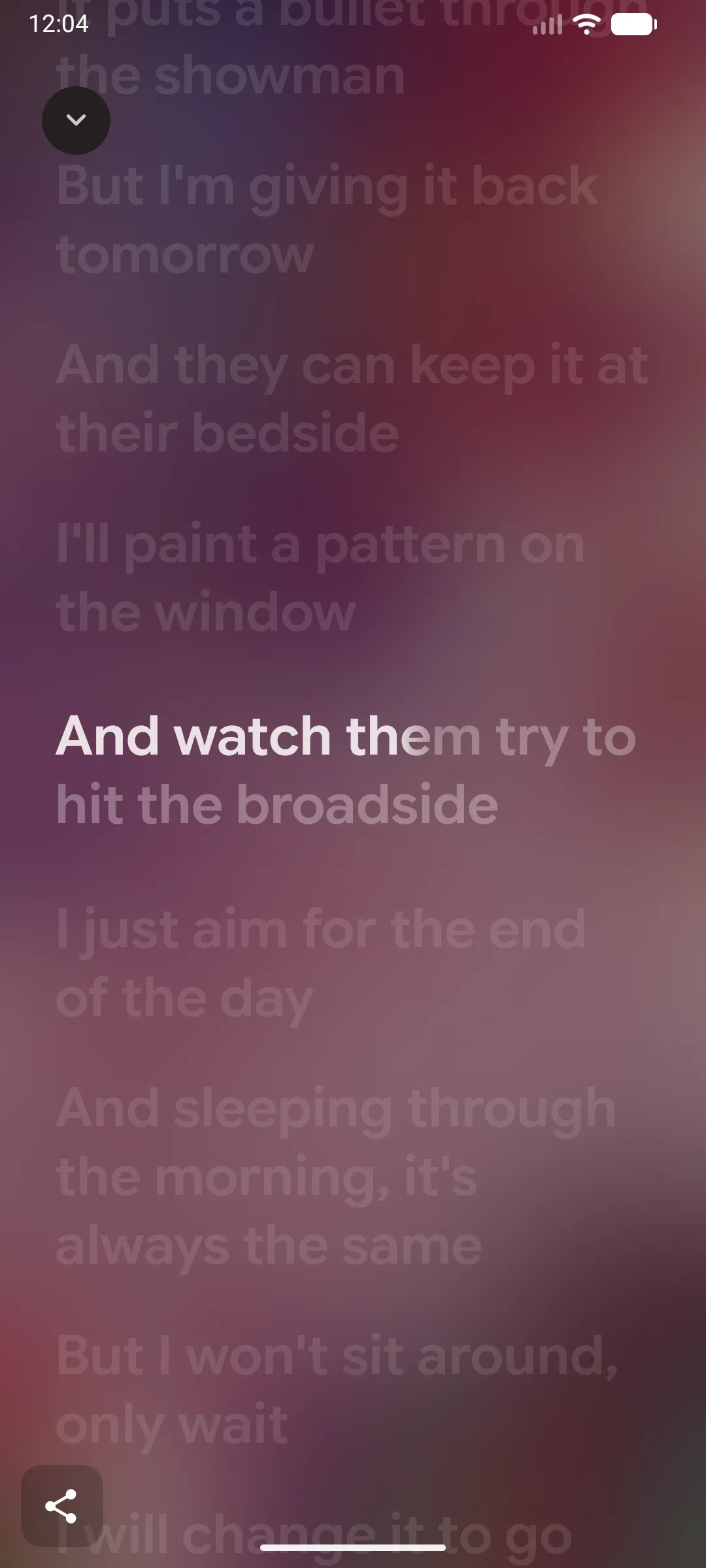 A screenshot of Navic's lyrics screen